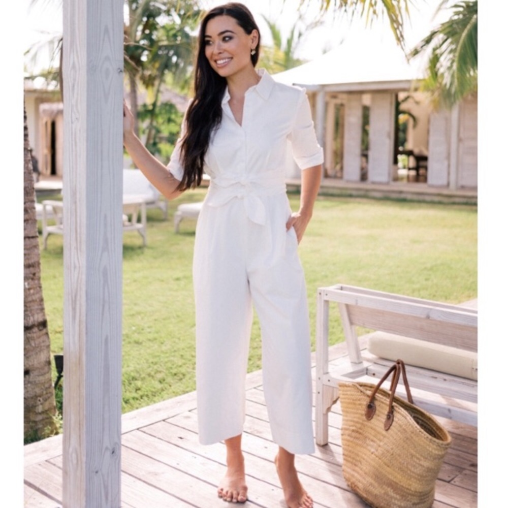 Gal Meets Glam Sawyer Cream Crop Jumpsuit 0 EUC